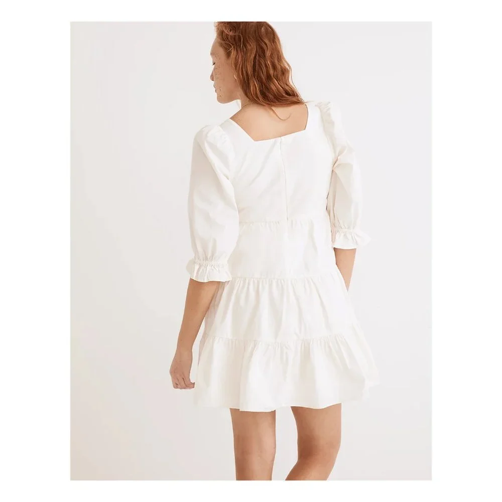 Madewell NWT Poplin Lizzie Babydoll Dress 12 Puffed Sleeves-Tiered Lighthouse - Picture 3 of 15